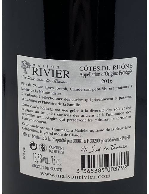 Madeleine Rouge 75cl - Maison Rivier