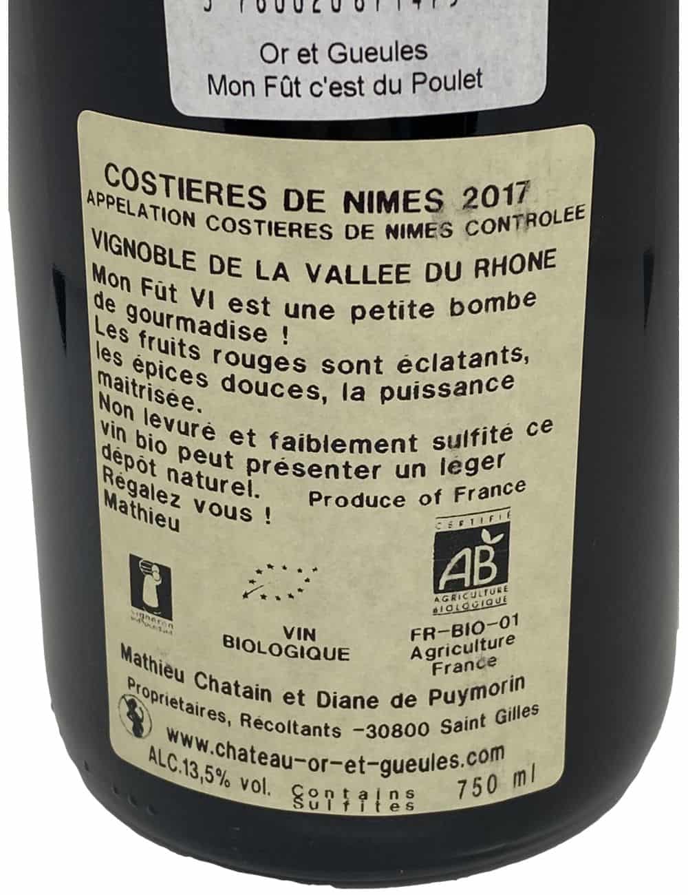 Mon fût c'est du poulet 75cl - Château d'Or et de Gueules