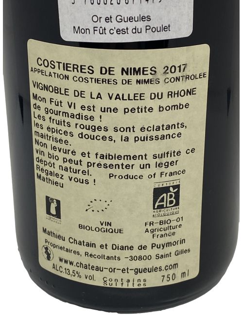Mon fût c'est du poulet 75cl - Château d'Or et de Gueules