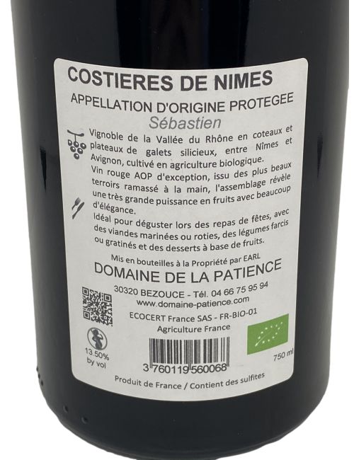 Sébastien rouge 75cl - Domaine de la Patience