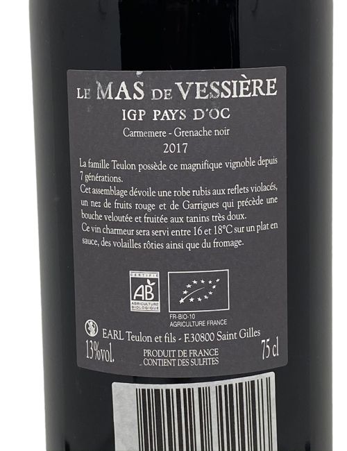 Le Mas de vessière rouge 75cl - Château vessière