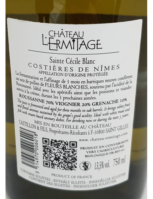 Sainte Cecile blanc 75cl - Château l'Ermite d'Auzan