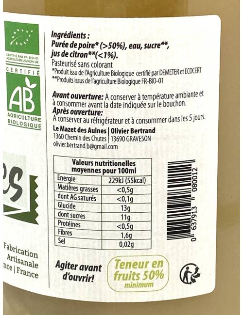 Nectar de poires Bio 1L