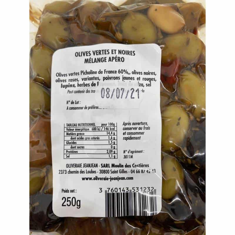 Olives vertes et noires Mélange apéro 250g
