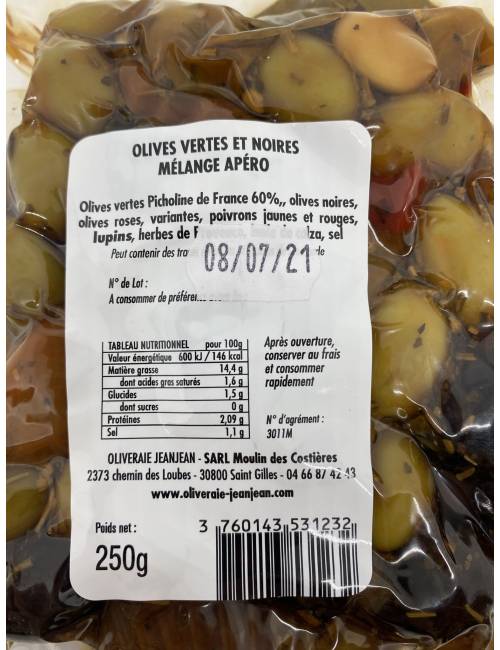 Olives vertes et noires Mélange apéro 250g