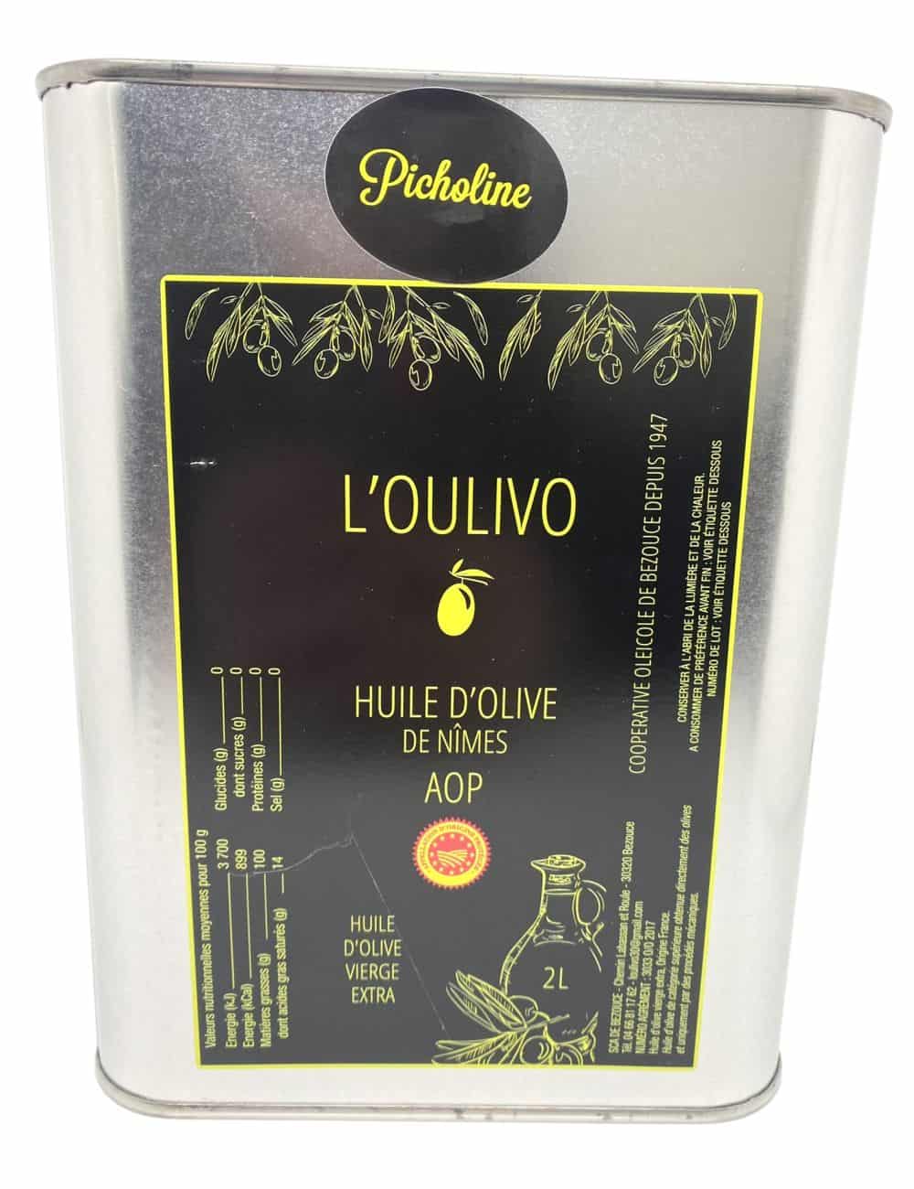 Huile d'olive de Nîmes Picholine en métal 2L