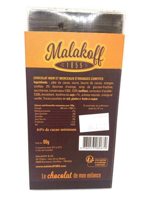 Tablette Noir orangettes 90g