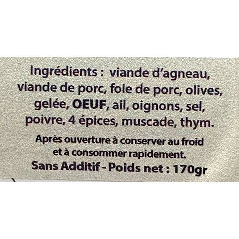 Terrine Agneau aux olives 170g