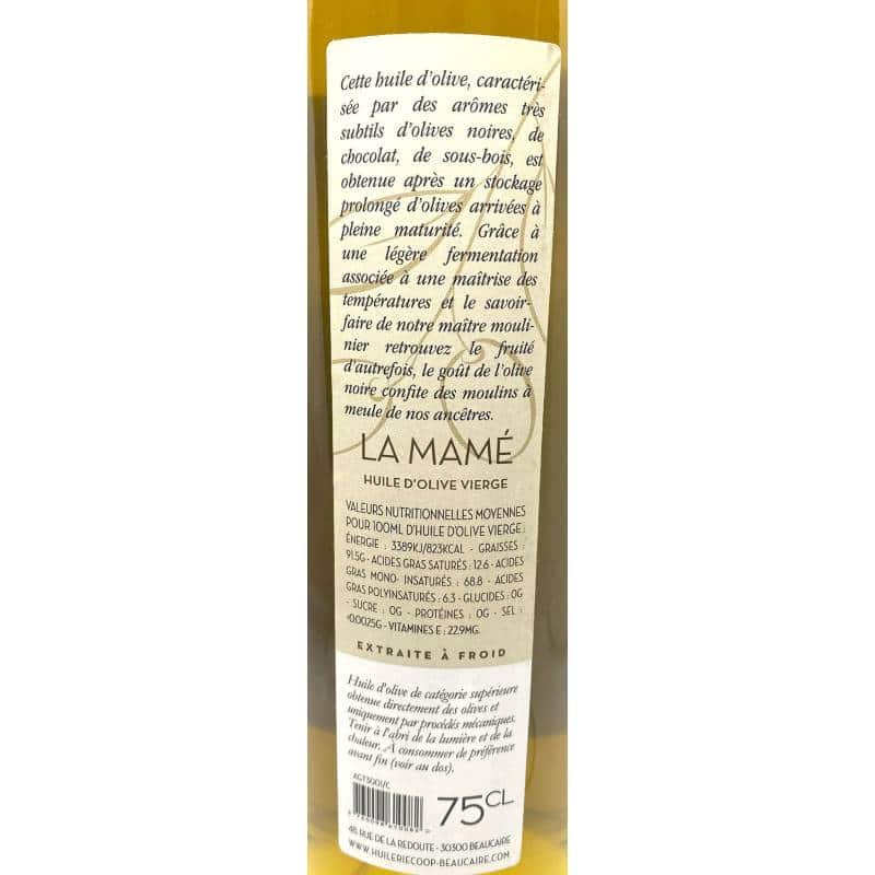 Huile d'olives vierge de France - La mamé - Fruité d'autrefois 75cl