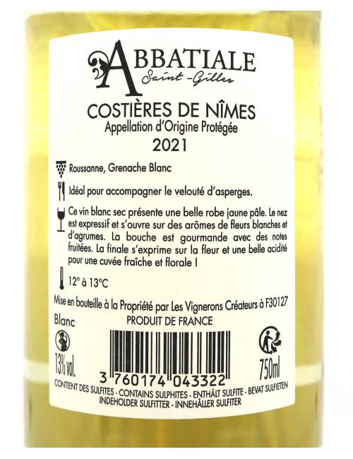 Abbatiale blanc 75cl - Vignerons Createurs