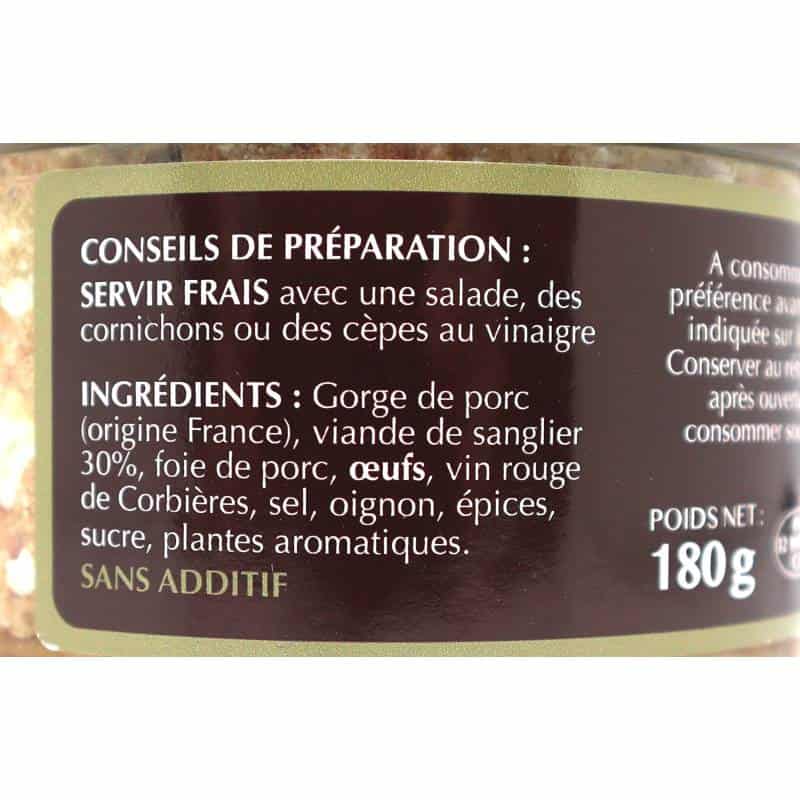 Verrine de pâté de sanglier 180 gr