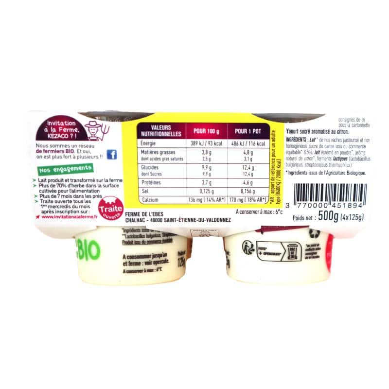 Yaourt Bio Citron 4x125g