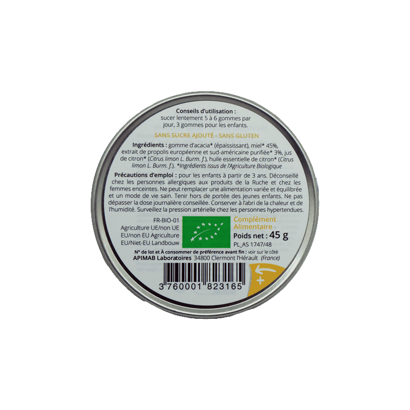 Gommes de Propolis, Miel & Citron Bio 45g