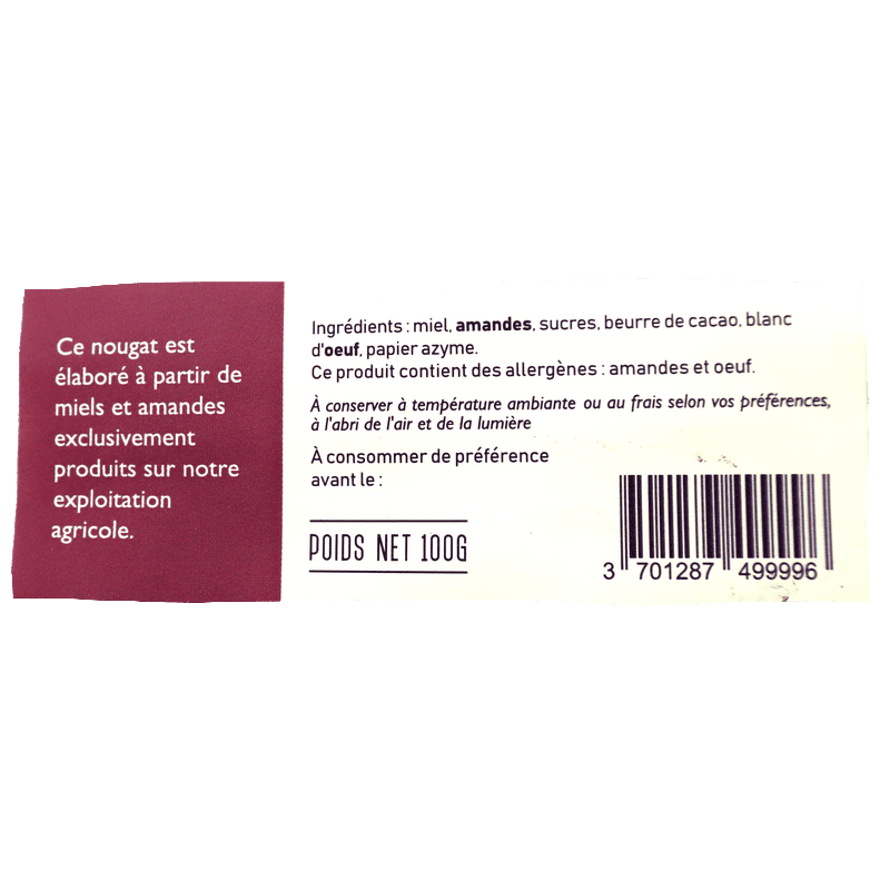 Nougat aux miel de lavande et amandes torréfiées 100g