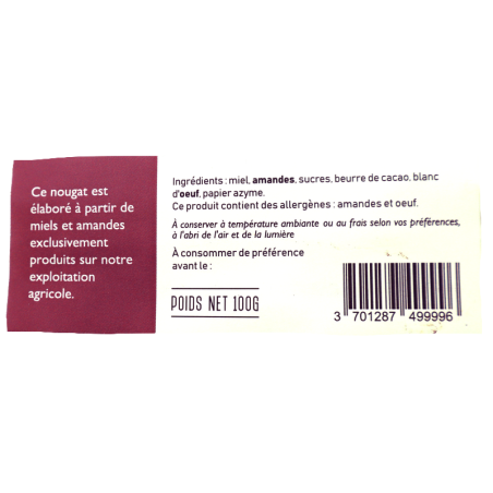 Nougat aux miel de lavande et amandes torréfiées 100g