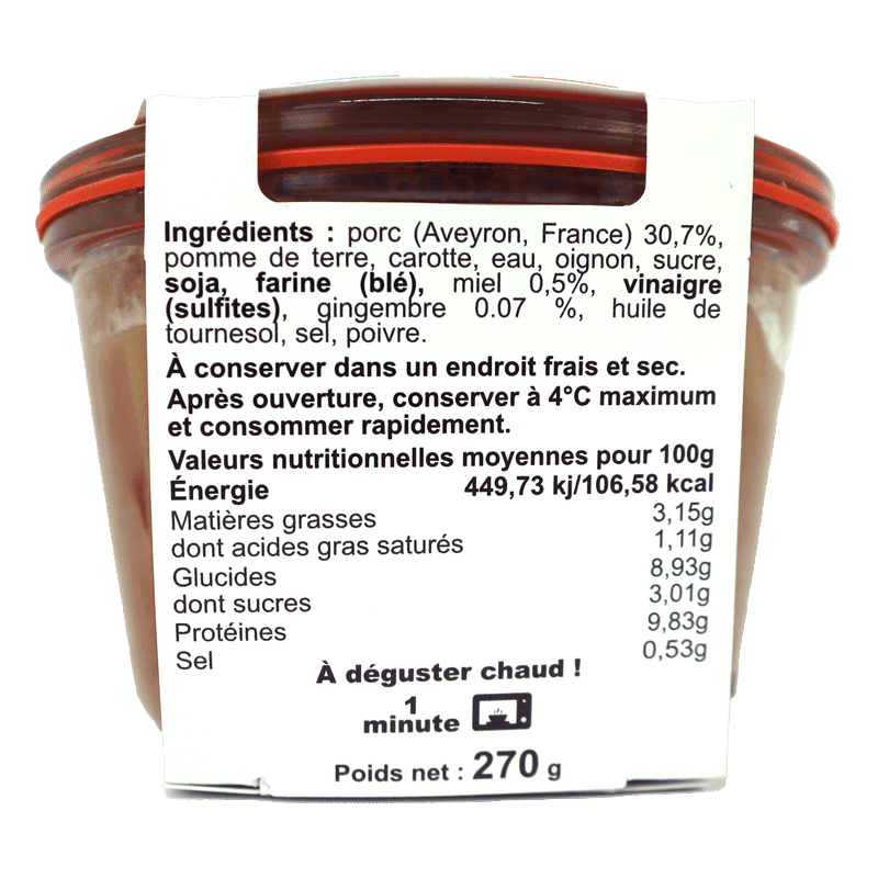 Sauté de porc miel gingembre 240g