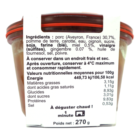 Sauté de porc miel gingembre 240g