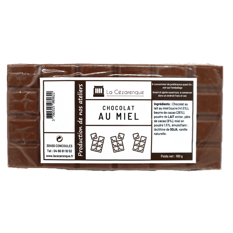Tablette chocolat au miel 100g | Mas des agriculteurs