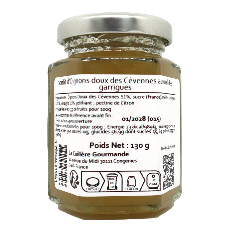 Confit d'oignons doux des Cévennes au miel des Garrigues 130g | Mas des agriculteurs