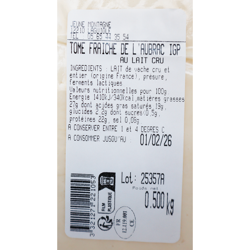 Tome fraiche de l'Aubrac 500g | Mas des agriculteurs