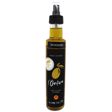 Huile d'olive de Nîmes AOP Picholine en spray 25cl | Mas des agriculteurs