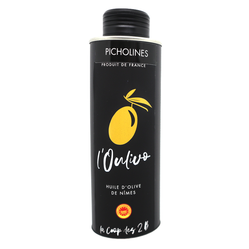 Huile d'olive de Nîmes Picholine en métal 25cl | Mas des agriculteurs