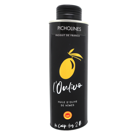 Huile d'olive de Nîmes Picholine en métal 25cl | Mas des agriculteurs