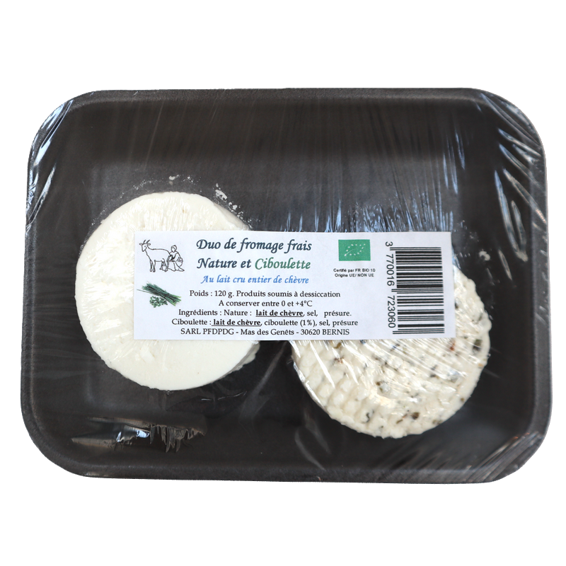 Duo de fromage frais Nature et Ciboulette Bio 120g | Mas des agriculteurs