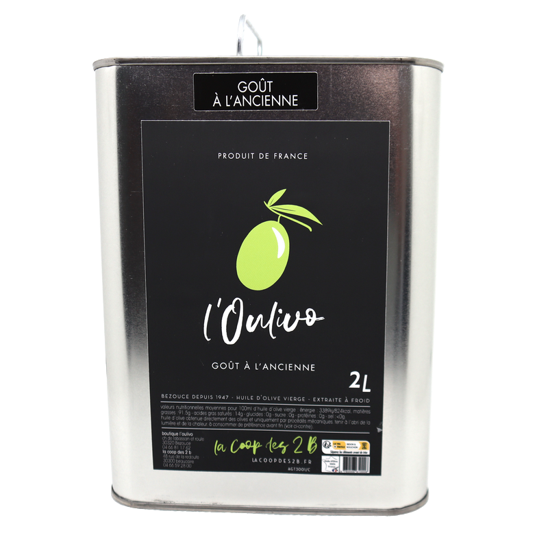Huile d'olive Goût à l'ancienne en métal 2L | Mas des agriculteurs