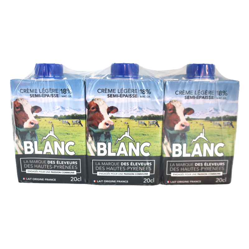 Crème légère Semi épaisse 18% 3x20cl | Mas des agriculteurs