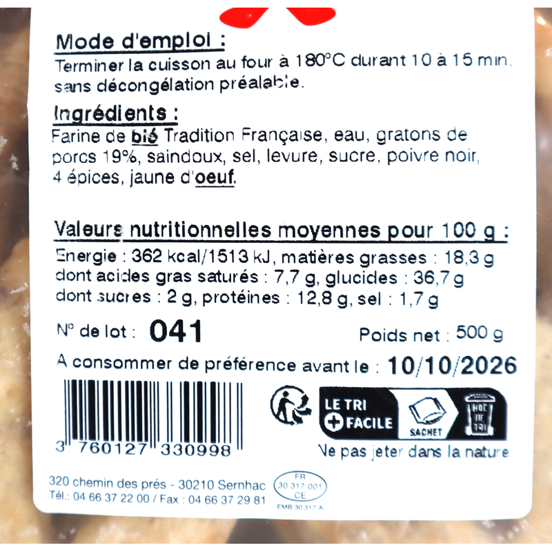 Fougasse d'Antan x4 surgelée | Mas des agriculteurs