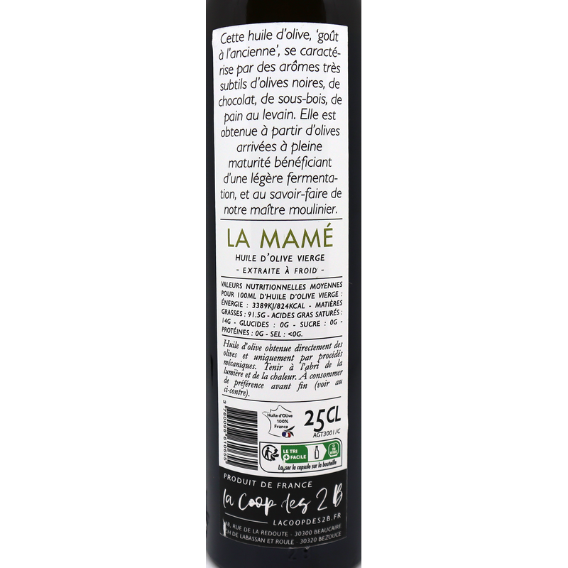 Huile d'olives vierge de France - La mamé - Fruité d'autrefois 25cl | Mas des agriculteurs